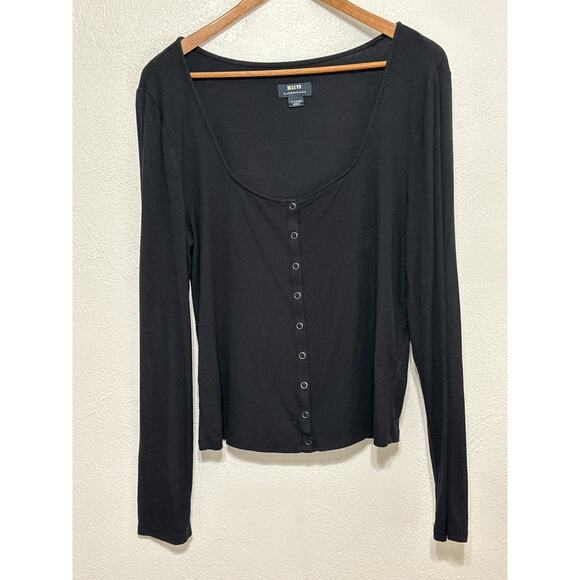Maeve by Anthropologie Ultra Soft Ribbed Long Sleeve Henley Snap Shirt XL Black - Picture 1 of 10